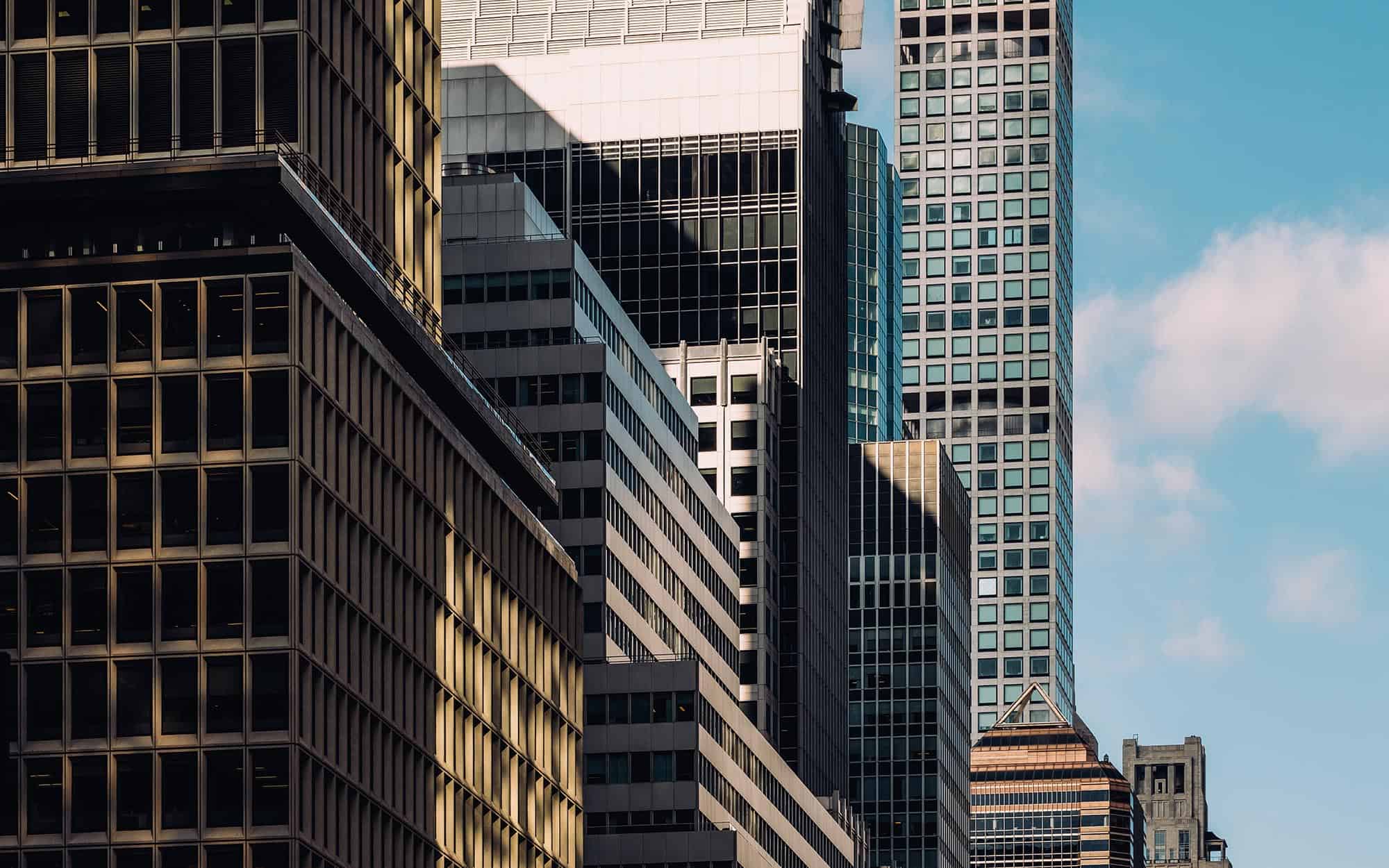 close up of commercial buildings